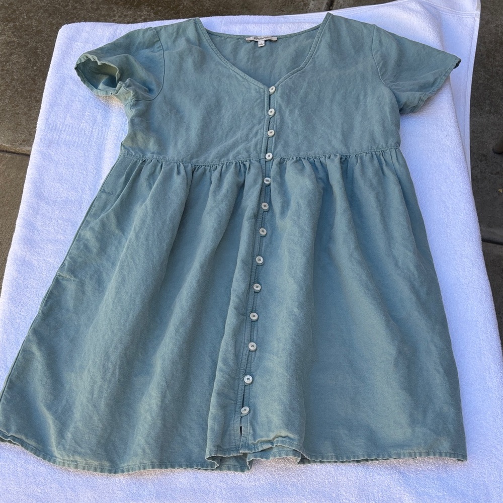 Madewell Sage Green Button-Front Babydoll Dress